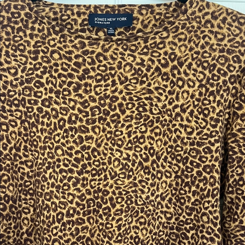 Jones New York Leopard Print Long Sleeve Top - Brown